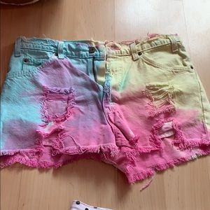 tie dye jean shorts